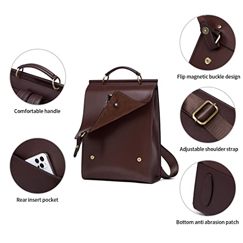 Cnoles Leather Backpack Purse For Women Fashion Ladies Vintage Bags Casual College Travel Backpacks Large bag Brown - Image 6