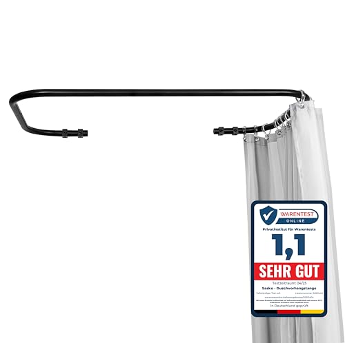 Sasko Duschvorhangstange Duschstange Ecke U-Form Schwarz - 200 Größen hergestellt in Polen - Duschvorhang Aluminium Stabile für Vorhang für Badewanne und Dusche 70x120x70 cm - Ohne Deckenhalterung