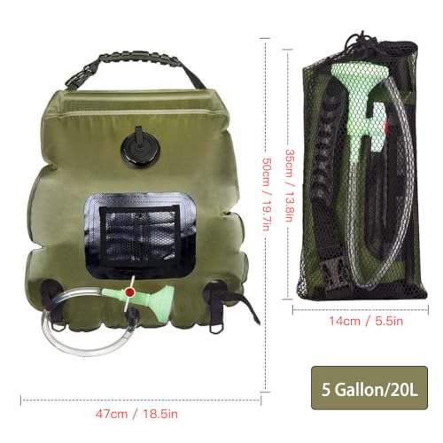 WDHHAR Camping Outdoor Solar Heated Shower Bag 5 gallon/20L, with Upgraded Hose and Shower Head and Temperature Display, Suitable for Camping, Hiking, and Travel as a Portable Shower (Black)