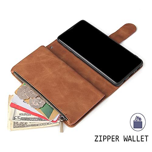 Coque en cuir PU Samsung S10 Plus QLTYPRI finition rétro marron haute protection - 4