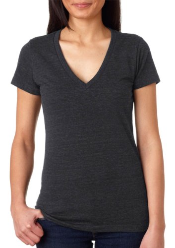 Ladies' Triblend Short-Sleeve Deep V-Neck T-Shirt L CHAR-BLACK TRIB