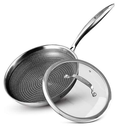 Image of BERGNER Hi-Tech Giro Triply Stainless Steel 24cm Frypan with Glass Lid, Honeycomb Mesh Non-Stick Coating, PFOA Free, Consumes Less Oil, Healthy Cooking, Even Heat Distribution - Induction Bottom