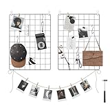 SONGMICS Wall Grid for Photo, Metal Wall Grid Panel, DIY Wire Photo Hanging Display, Set of 2, with S Hook, Clip, Hemp Cord, 16.5 x 12.2 Inches, Black ULPP01H