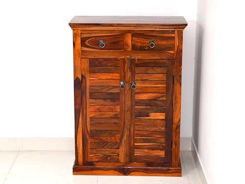 Image of Solid Sheesham Wood Multipurpose Shoe Rack | Cabinet for Living Room | Bedroom | Hall | Entryway | Home Furniture (Honey Finish)