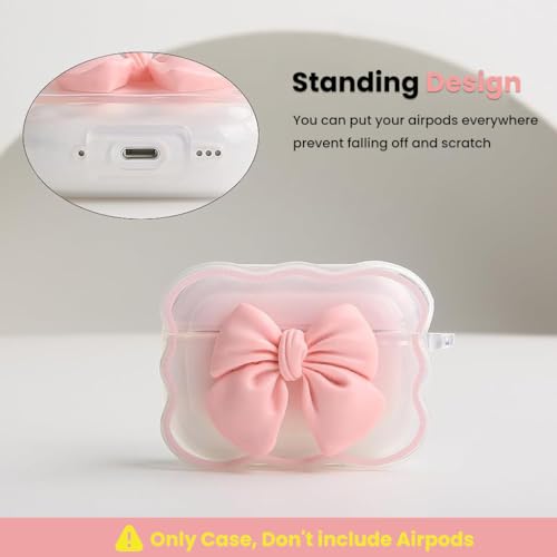 Image of ZORBES Compatible with AirPods Pro 2, TPU Charging Case Cover with Jelly Finish, Pink Bow Charm Design and Pendant Bow Chain, Anti-Scratch Protective Earbud Case
