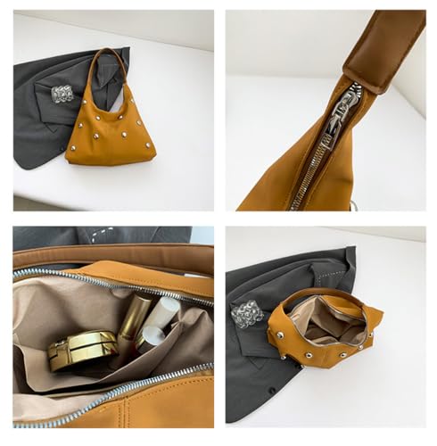 Suede Rivet Crescent Shoulder Bag Y2k Rivet Suede Tote Bag Trendy Suede Slouchy Hobo Handbag Suede Shoulder Purses4