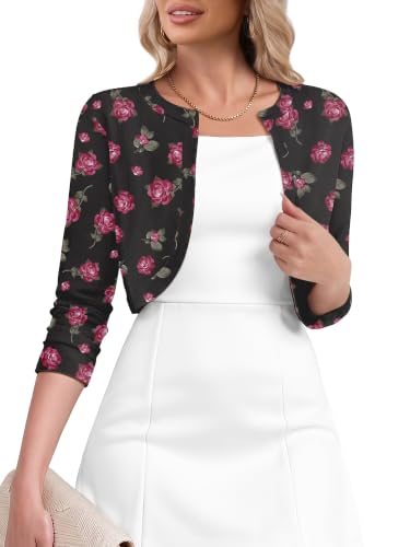 Image of Heymoments Women's 3 /4 Sleeve Casual Shrugs Lightweight Open Front Cropped Cardigan for Dresses