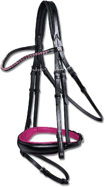 English Bridle Headstall Reins Leather Cowhide Genuine Horse Crossover Crossunder Raised Fancy Stitched Laced All Purpose Jumping Dressage Rubber Crystal Adjustable Browband Size:Full-Cob, M53