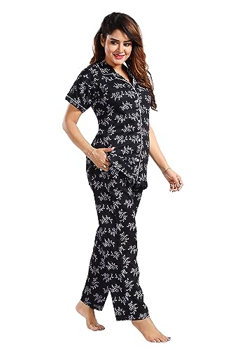 Image of Women's Cotton Heart Printed Night Suit Set of Shirt and Pyjama