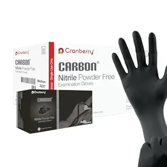 Cranberry USA CR3235case Carbon Nitrile Powder Free Exam Glove, 3.2 mil, Black, X-Small, Pack of 2000