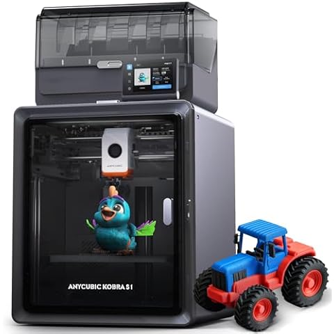 Anycubic Kobra S1 Combo 3D Printer, Multi-Color 3D Printer High Speed Max 600mm/s High Precision, Core XY Stable Structure Ultra-Quiet Printing Anycubic App One-Click Printing 250 * 250 * 250mm Cover