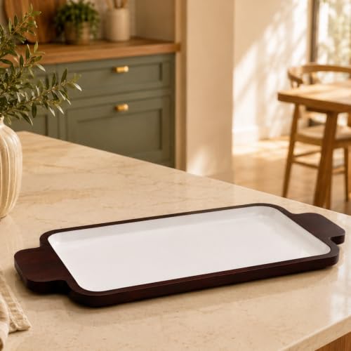 Image of Chill Out Serving Tray with Enamel Finish | Wooden Serving Tray for Kitchen & Dining, Decorative Tray for Home Decor & Coffee Table