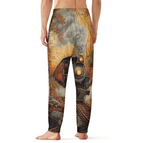 Vintage Steam Train Autumn Forests Men's Pajama Bottoms Sleep Lounge Soft Comfy Pants Sleepwear3