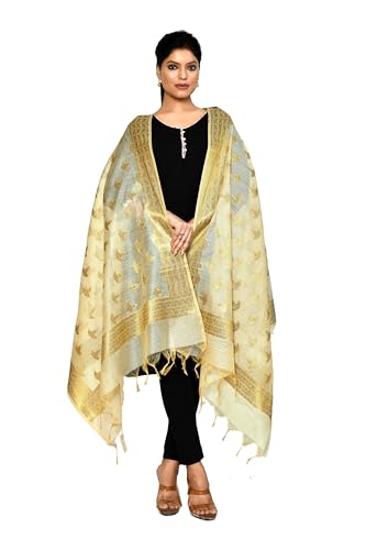Cotton Banarasi Dupatta for Women, Shawl Scarf Wrap Chunni (Beige-5)2