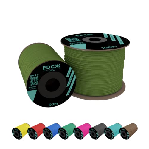 EdcX 2 mm Nylon Paracord 275 (15, 30, 50 and 100 m)- 100% Nylon rope, 3-Strand cord, Nylon cord 2 mm in Many Colours (Moss, 100 m)