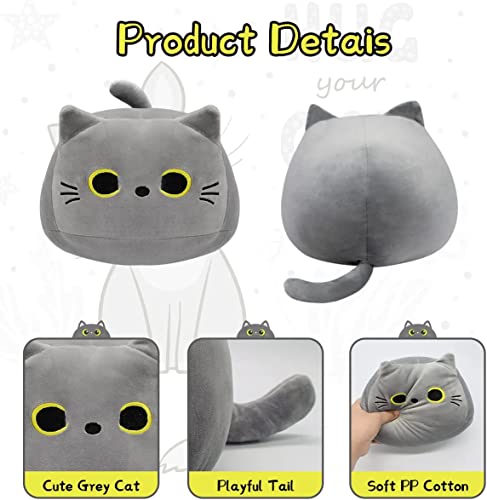 Image of 3D Grey Cat Plush Toy Pillow, Cute Animal Cat-Shaped Stuffed Pillow Cushion Great Gifts /Gifted for Birthday, Valentine's Day, Christmas to Give Girlfriend，Children and Kids