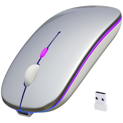 SaikoMausu(サイコマウス) ワイヤレスマウス マウス Bluetooth 2.4GHz 無線 静音 薄型 マウス Type-C 充電式 省エネルギー 3DPIモード 7色ライト付き パソコン PC ipad Mac/Windows/surface/Microsoft Proに対応 silver