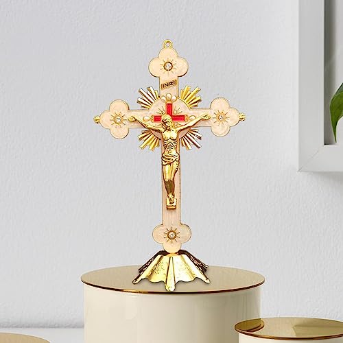 Crucifix de table avec support en bois noble statue de Jésus