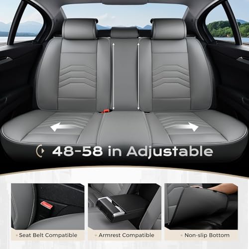 Image of Coverado Leather Seat Covers, Gray Seat Covers Full Set, Car Seat Covers Front Seats and Back, Waterproof Faux Leather Car Seat Cushion Car Seat Protector Universal Fit for Most Cars Trucks SUV