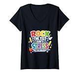 Women's Rock The Test Don't Stress Just Do Your Best Exam Motivation V-Neck T-Shirt