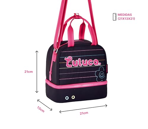 Kit Mochila Luluca Costas Escolar Infantil Lancheira E Estojo Menina Linda (Preto)
