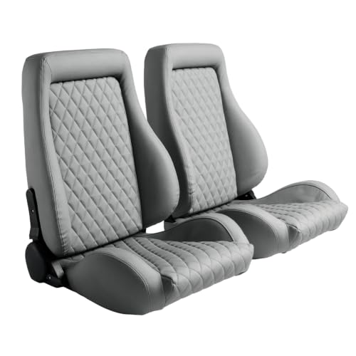 Universal Racing Seats Bucket Seats Reclinable Car Seats Adjustable Sport Seats PU Leather with Sliders 2 pcs (Grey, 29.3"×21.5"×22.2")
