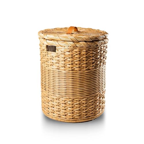 Image of wicker Round Laundry Basket with Lid| laundry basket with lid | storage basket Laundry Hampers(17 inchL x x 25 inchH) (Beige) (Beige)