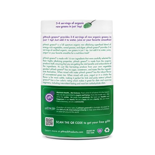 pHresh - Greens Raw Alkalizing Superfood Greens Powder - 2 Month Supply - Vegan, Kosher, Gluten Free - Natural Enzymes, Nutrients - Appro...