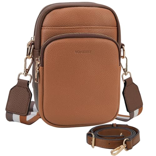 VX VONXURY Zip Cell Phone Bag, Small Fashion Women Crossbody Purse with 2 Removable Shoulder Straps and 3 Card Slots