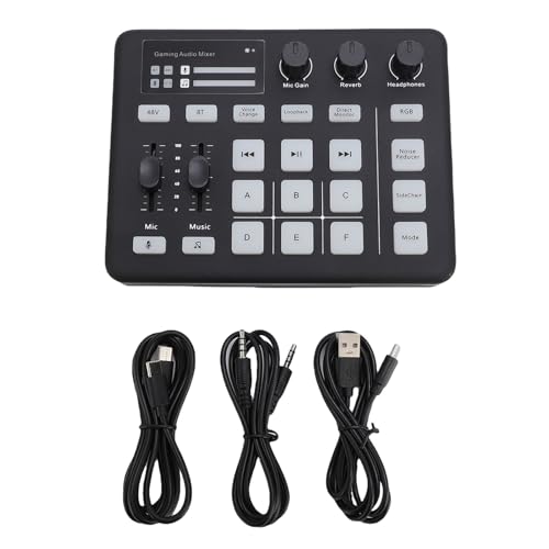 CHEOTIME Gaming Audio Mixer, RGB Lighting USB Type C Bluetooth 5.0 Live Stream Sound Console for Microphone Headphone Control and Custom Effects