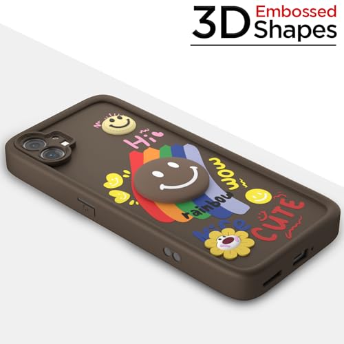 Image of Pikkme Back Cover for Nothing Phone 1 | Soft Silicone| Cute Rainbow Smile & 3D Cartoon Flower Design | Shockproof Raised Camera Protection Bumper Case (Brown)