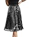 Bridesmay Sequin Pleated Skirts for Women Sparkle High Waisted Flowy A Line Midi Skirt for Evening Party 2025 Black S
