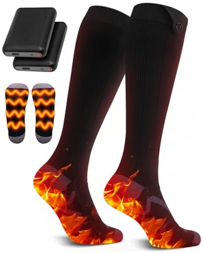 Heated Socks 5V Rechargeable Heated Socks for Men Women 5000 mAh Large Battery with 4 Gear Settings Washable Heating Electric Socks for Ski Hunting Hiking Outdoor Black