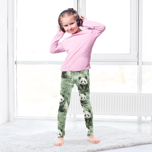 Cute Watercolor Black White Pandas Green Plants Girls Leggings Kids Yoga Pants Dance Active Tights 4T4