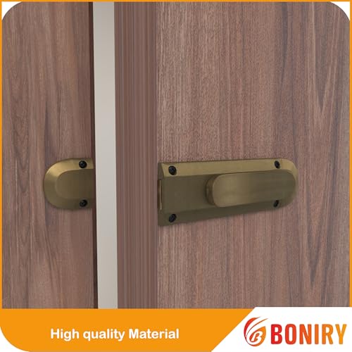 Image of Boniry Door Latch Lock | Solid Metal Door Stopper for Bathroom, Home, Office | Easy Install, Smooth Sliding, Heavy Duty Latch (1, Brass)