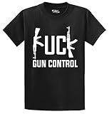Men's Heavyweight Tee Fuck Gun Control Funny T Shirt Ak47 2nd Amendment Gun Black L
