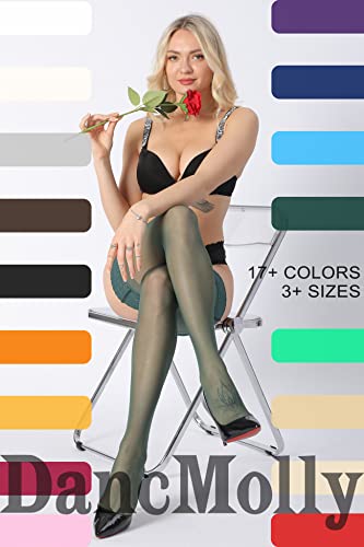 Image of DancMolly Silky Thigh High Stockings, with 17+ Colors Sheer Silicone Lace Top Pantyhose for Women
