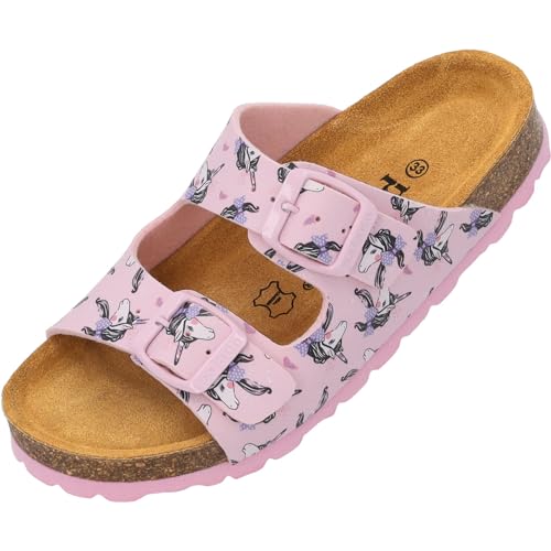 Korfu G Print Kids Flip Flops - Girls Sandals with Adjustable Straps - Comfortable Shoes with Fine Suede Sole - Sneakers with Natural Cork Footbed