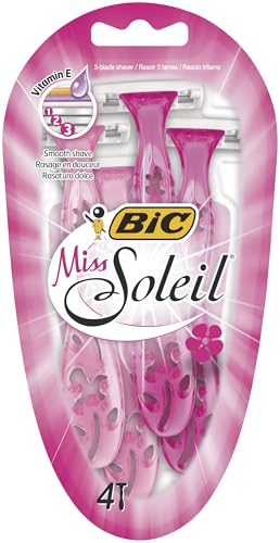 BIC Miss Soleil - 4 Rasoirs Jetables pour Femme à 3 Lames avec Bande Lubrifiante pour un Rasage Précis et Confortable