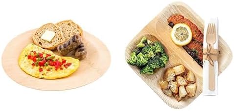 Restaurantware Bundle: Round Bamboo Dinner Sets, 100 Durable Plates And Cutlery Sets - 11-Inch Plates, With 6.75-Inch Spoons, Forks, Knives, Disposable, Bamboo Plates With Cutlery