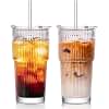 SoulTimes 600 ml Glass Cup with Lid and Straw Ribbed Drinking Cups for Iced Coffee Smoothies Juice & Cold Drinks Elegant Drinkware for Home and Travel  Set of 2