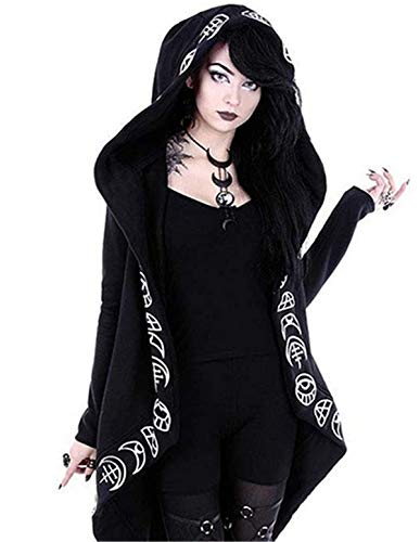Women&rsquo;s Moon Gothic Witchcraft Hooded Cardigan Occult Long Sleeve Punk Hoodie Jacket Mid Long Sweatshirt (Tag Size 3XL(UK 16-18), Black) steampunk buy now online