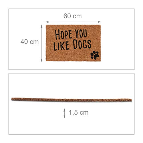 Relaxdays, Natur Fußmatte mit Spruch, Hope You Like Dogs, Hundemotiv, Kokosfasern, Außen und Innen, Fußabtreter 40x60 cm, Standard