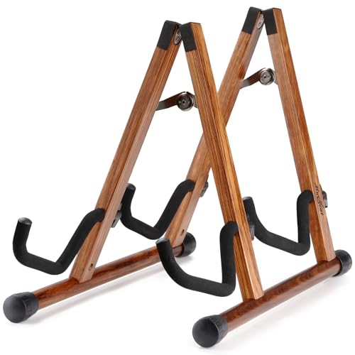 Musbeat Double Guitar Stand, A-Shape Dual Guitar Stand with Padded Foam, Multiple Instrument Rack for 2 Acoustic, Electric, Bass, Banjo, Mandolin, Wood Instrument Rack Floor for Home Studio Display