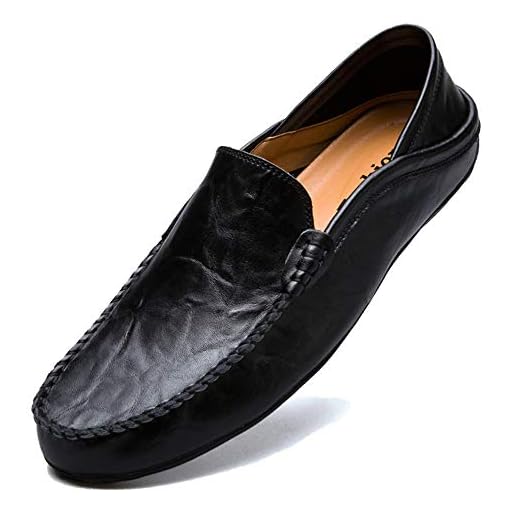 Unitysow Mocasines Hombres Zapatos de Vestir Casuales Holgazanes Slip On Verano Plano Cuero Zapatos de Conducción Zapatillas Negro 45EU