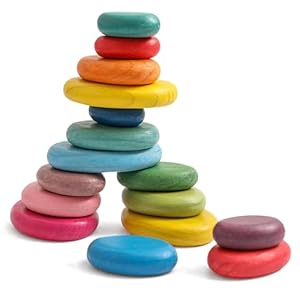 OESSUF 16pcs Extra-Large Wooden Sorting Stacking Rocks – Safe Montessori Toys for 1-3 Year Old, Waldorf Wooden Blocks for Toddlers 1-3, Smooth Stacking Stones for Toddlers, for Kids