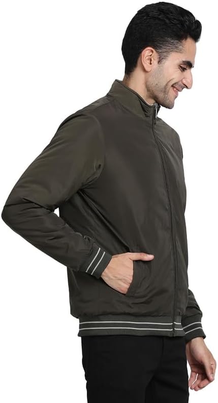 Turtle Mens Casual Reversible Windbreaker Solid Color Olive Beige