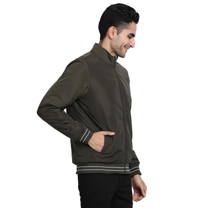 Image of Turtle Men Knitted Olive-Beige Solid Regular Fit Casual Reversible Windcheater
