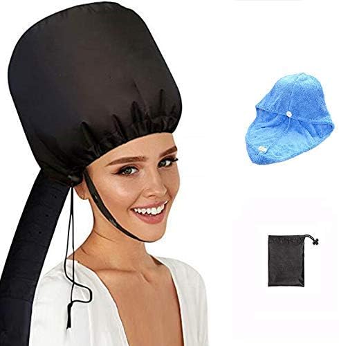 Hood Hair Dryer Attachment With Blue Towel, Portable Soft Hair Dryer Hood - Hair Drying Cap Adjustable For Care Deep Condition