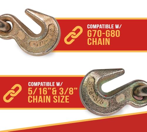 Image of Mytee Products 4 Pack 5 /16 inch - 3 /8 inch Hi-Viz Green Heavy Duty Folding Handle Ratchet Load Binder w /Grab Hook 7,100 lbs WLL | Tie Down Hauling Chain Binders for Flatbed Truck Trailer